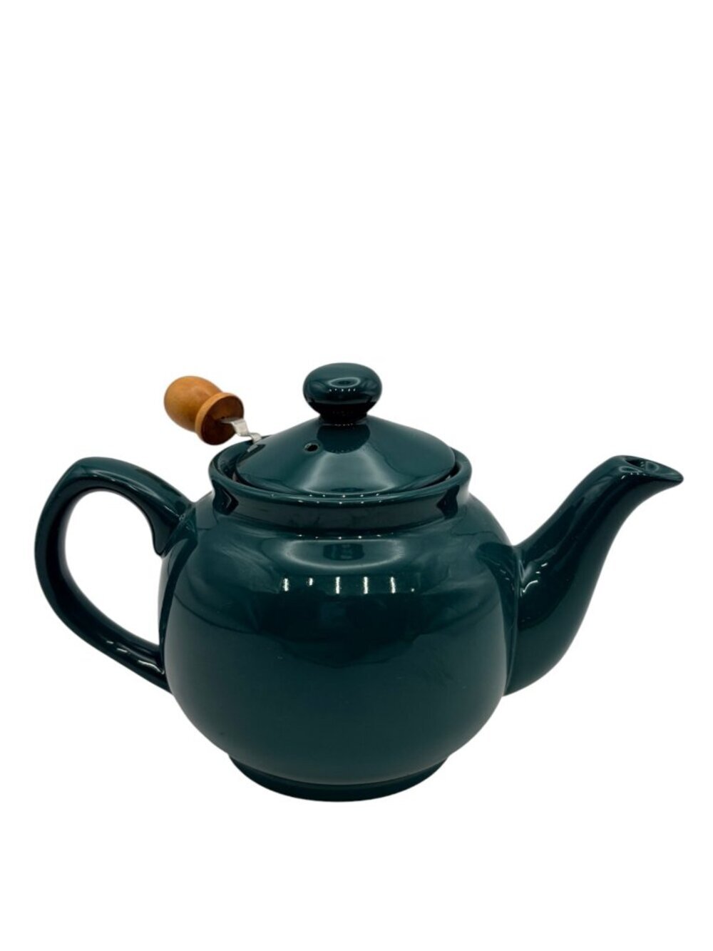 Dark Green Ceramic Teapot w/Stainless Steel Infuser & Wooden Handle Lid – Modern - Picture 5 of 11